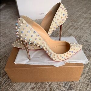 Christian Louboutin Iridescent Studded Cream Heels